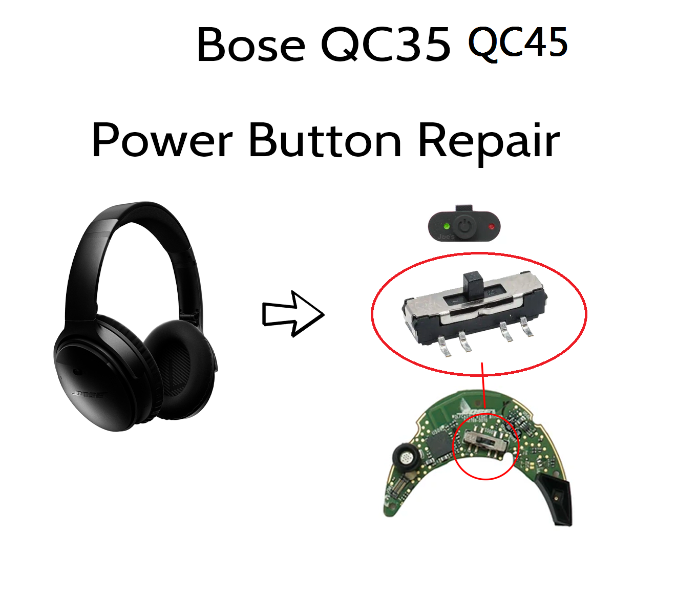 Bouton d'alimentation et curse - Bose Headphone Qc45 avis et prix